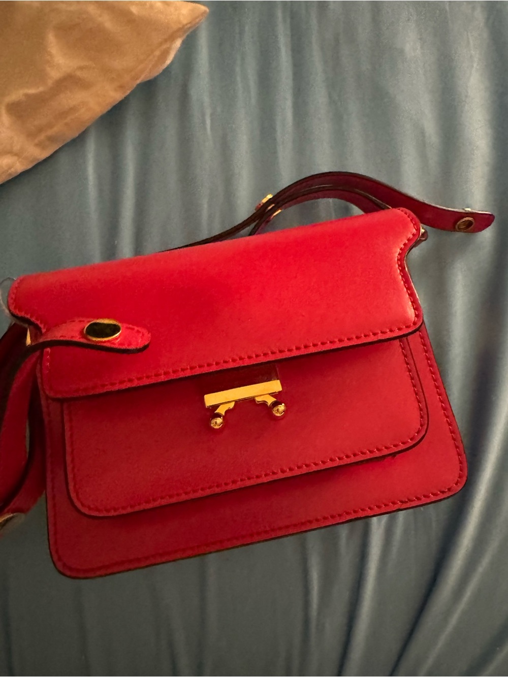 Marni Red Mini Trunk Leather Crossbody Bag with Gold Hardware - Picture 4 of 6
